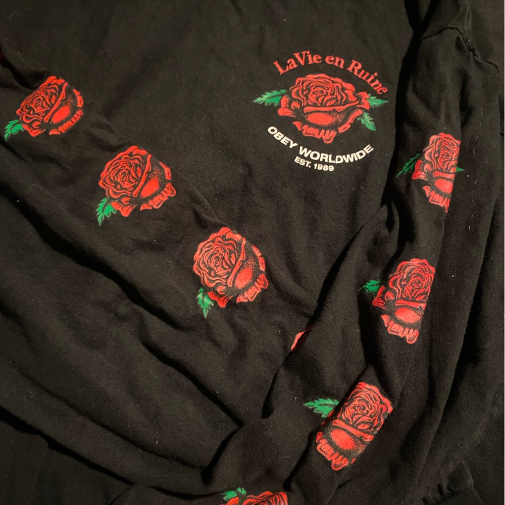 Unisex Obey Worldwide Long Sleeve Rose Shirt La Vie En Ruine
